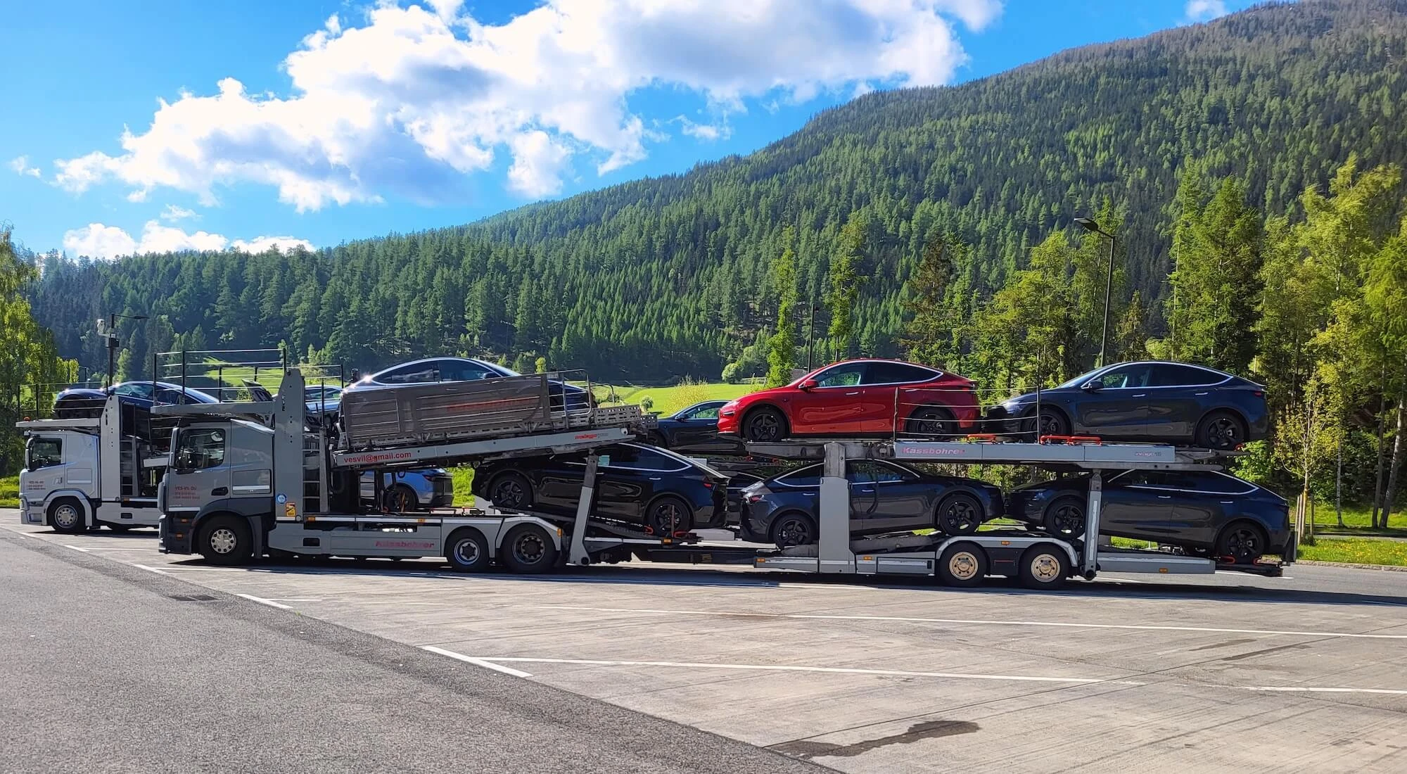 New Tesla cars transport in Europe