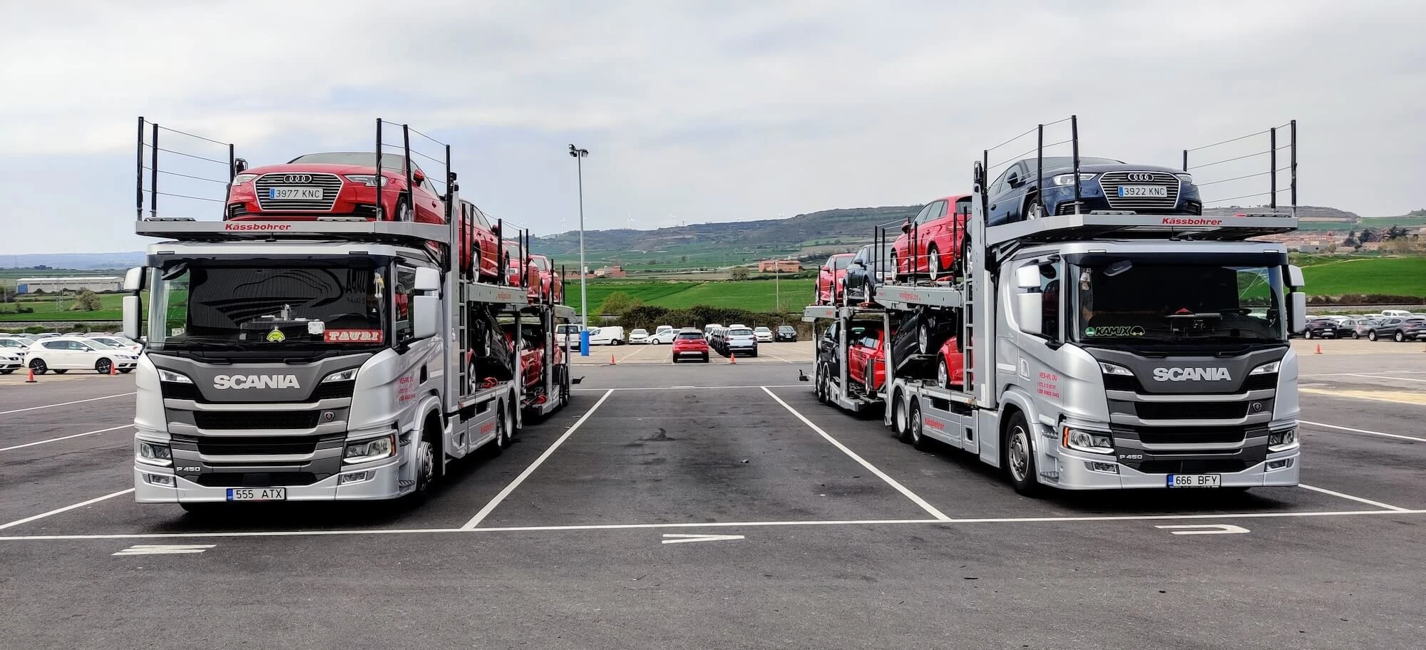 New cars being transported in Europe